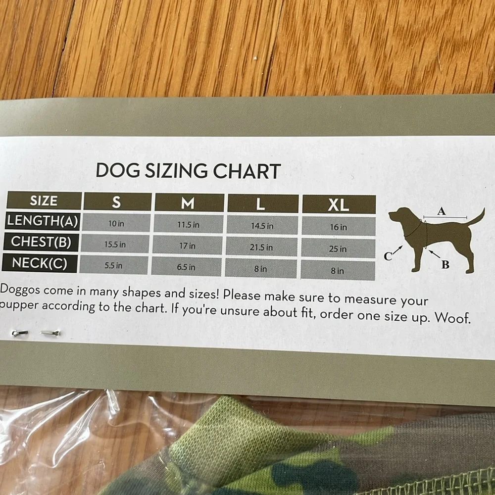 SGT. Woof Camo Pup Dog Shirt Cute Army Soldier Halloween Costume Size Large NEW